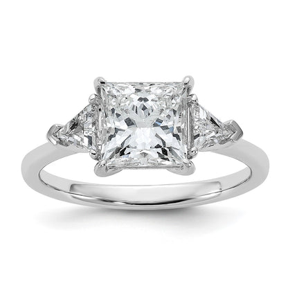 14K White Gold 2 1/2 carat Certified Lab Grown Diamond VS+ F+ Princess and Trillion Complete Three Stone Engagement Ring