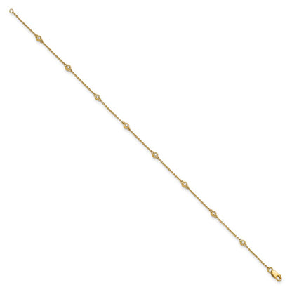 14K Yellow Gold Complete 1/8 carat Bezel-set Diamond and Cable Chain 8-Station 9 Inch Anklet
