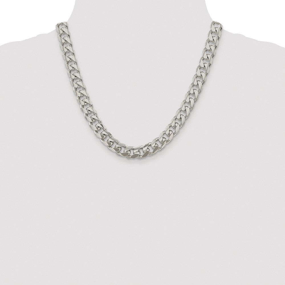 Sterling Silver Rhodium-plated 10.5mm Domed w/ Side D/C Curb 20 Inch Chain