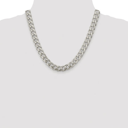 Sterling Silver Rhodium-plated 10.5mm Domed w/ Side D/C Curb 20 Inch Chain