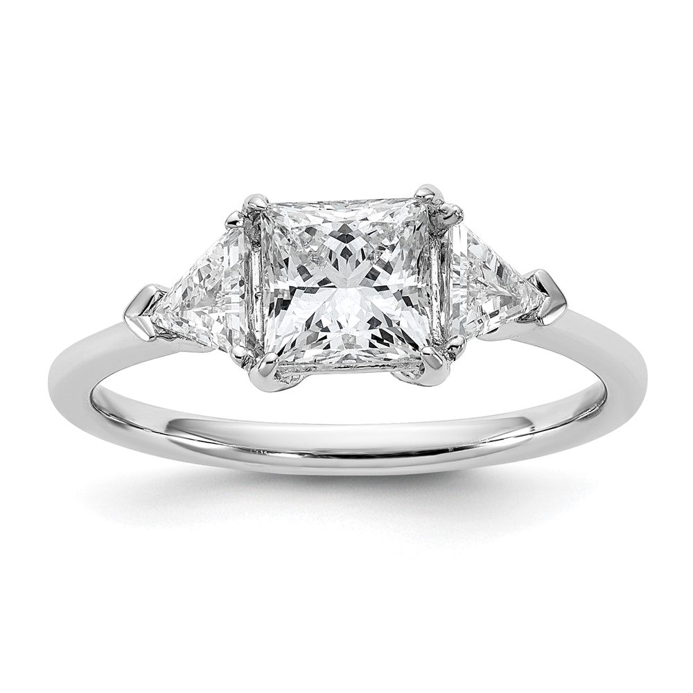 14K White Gold 1/2 carat Lab Grown Diamond VS/SI+ G+ Trillion and 1 carat Princess Center Semi Mount Three Stone Engagement Ring
