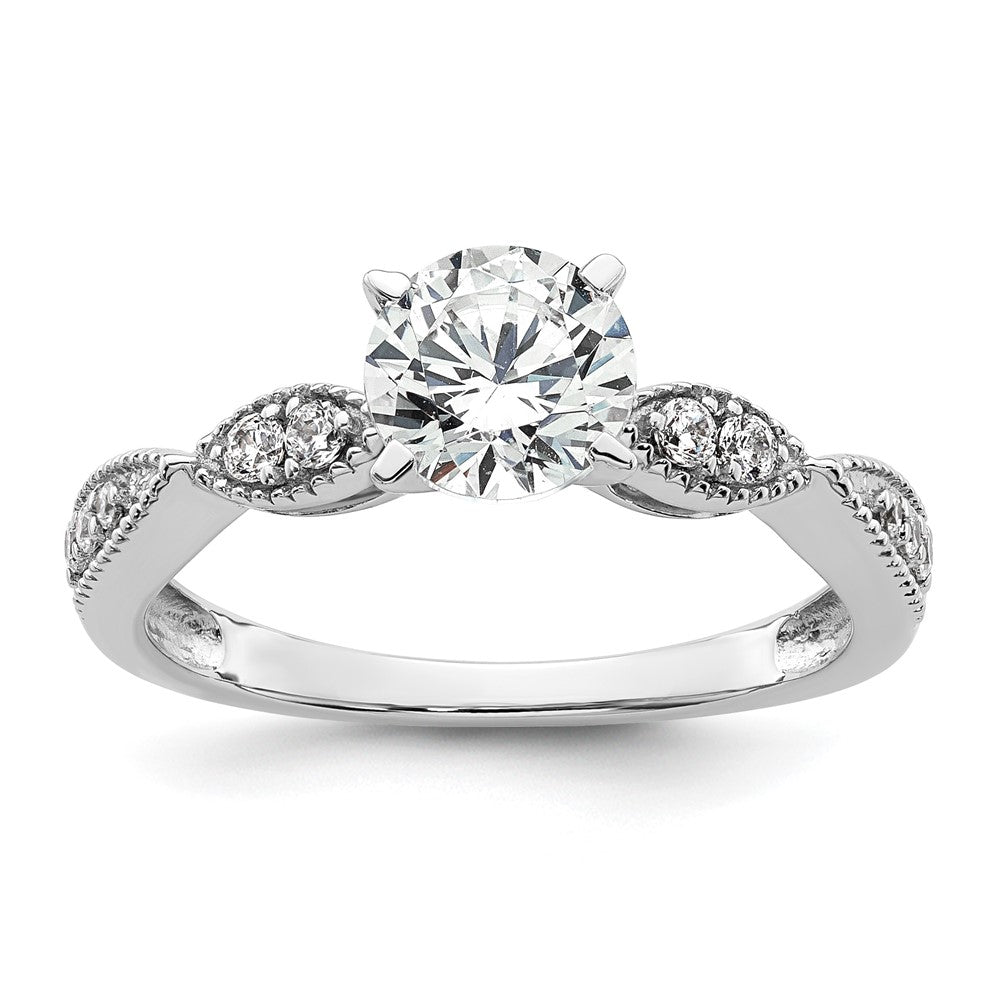 14K White Gold Criss-Cross (Holds 1 carat (6.5mm) Round Center) 1/6 carat Diamond Semi-mount Engagement Ring