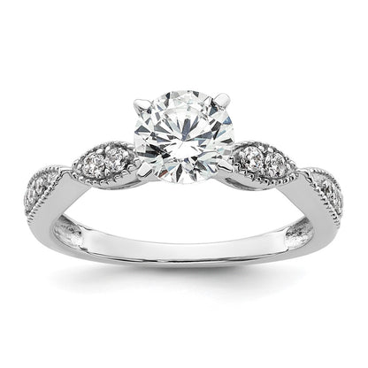 14K White Gold Criss-Cross (Holds 1 carat (6.5mm) Round Center) 1/6 carat Diamond Semi-mount Engagement Ring