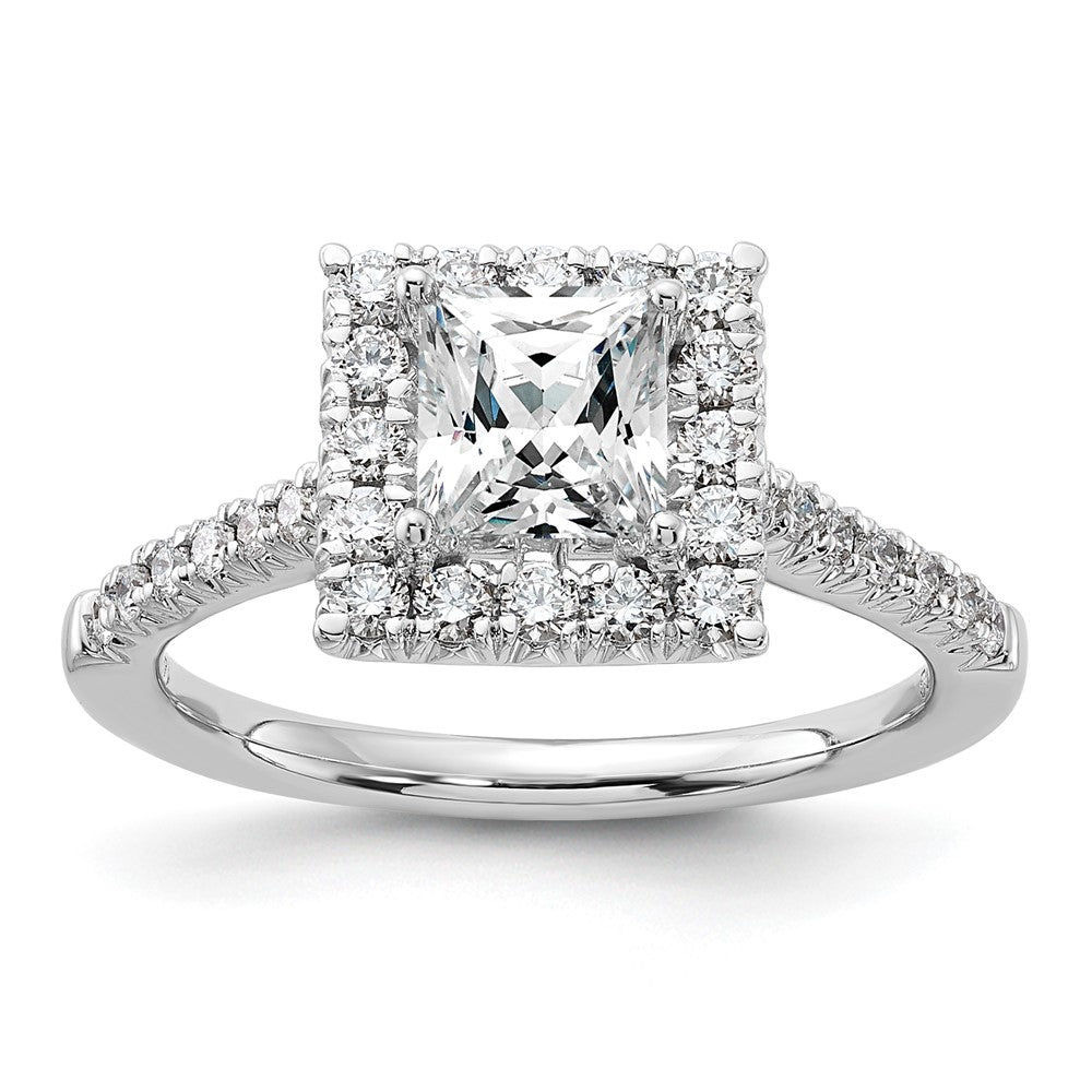 True Origin 14K White Gold 1/2 carat Lab Grown Diamond VS+ F+ Semi-Mount Princess Halo Engagement Ring
