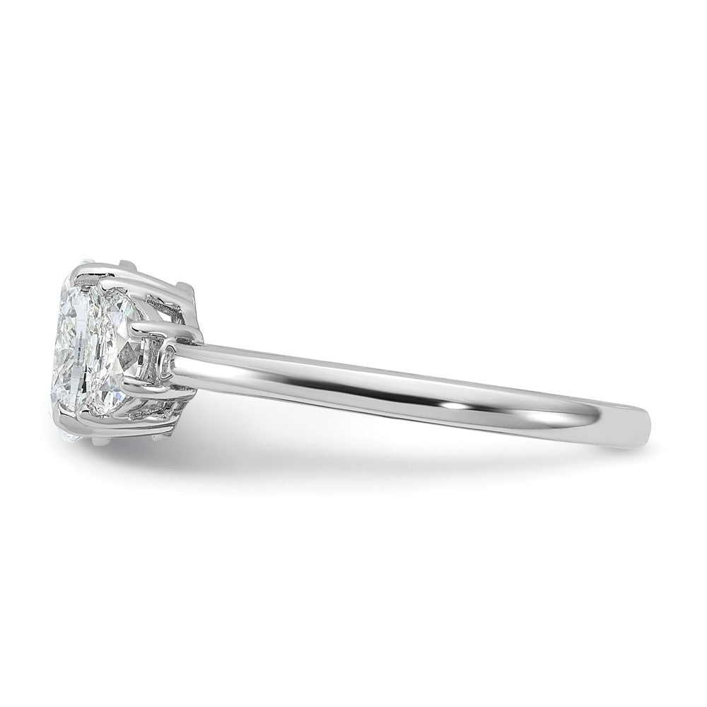 14K White Gold 3/8 carat Lab Grown Diamond VS+ F+ Half Moon and 1 carat Oval Center Semi Mount Three Stone Engagement Ring
