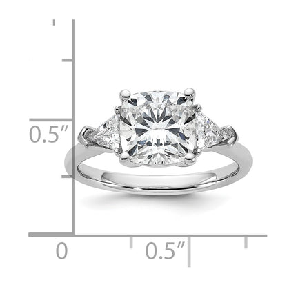 14K White Gold 3 1/8 carat Certified Lab Grown Diamond VS+ F+ Cushion and Triangle Complete Three Stone Engagement Ring