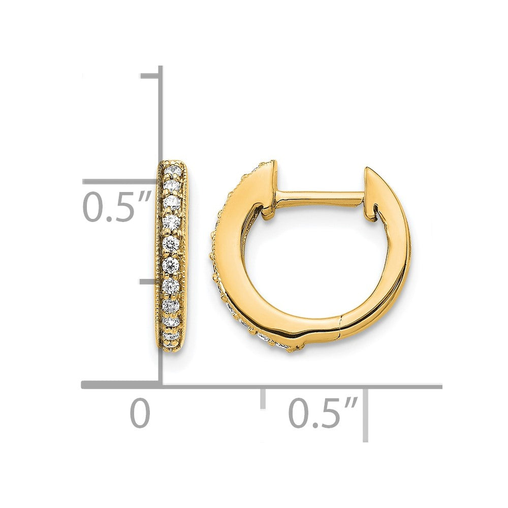 14K Yellow Gold 1/8 carat Diamond Hinged Hoop Earrings