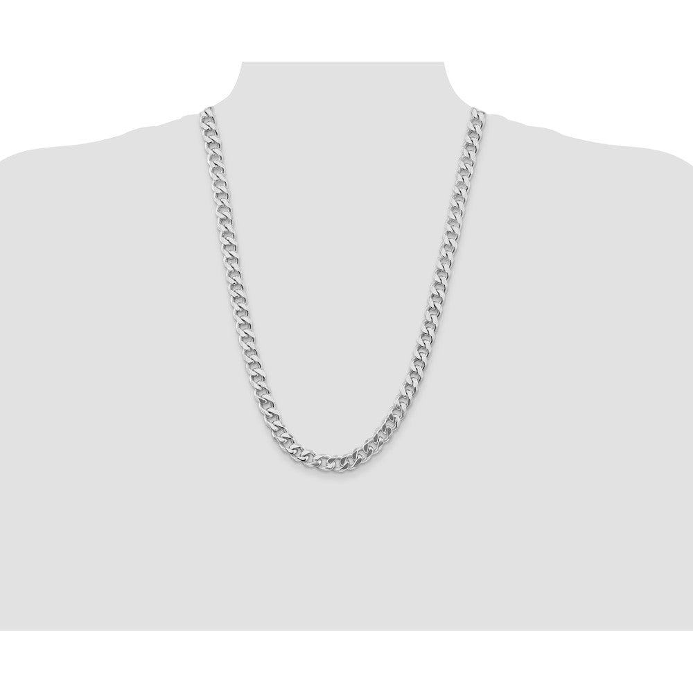 Sterling Silver Rhodium-plated 9.3mm Curb 26 Inch Chain