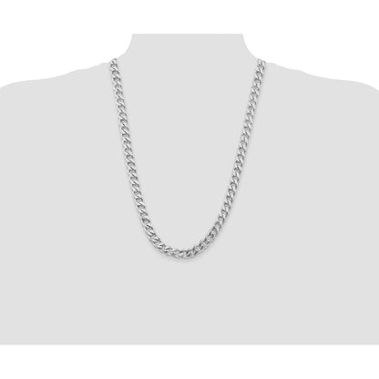 Sterling Silver Rhodium-plated 9.3mm Curb 26 Inch Chain
