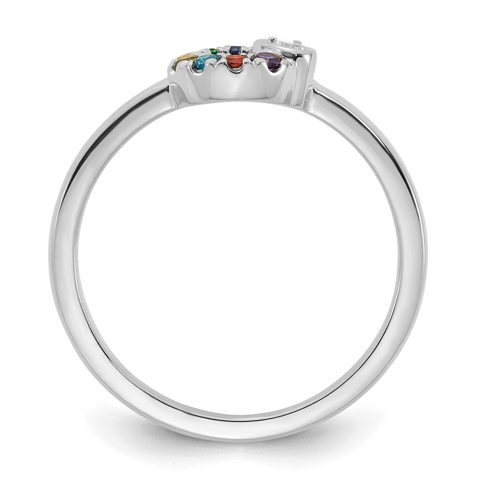 14K White Gold Dia Heart with 8 Genuine Birthstone Mother's Circle Ring