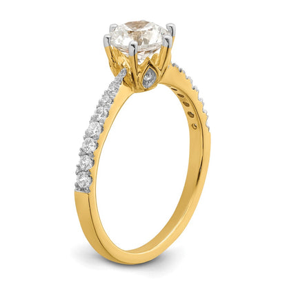 14K Yellow Gold Gold Leaf Design (Holds 1 carat (6.5mm) Round Center) 1/4 carat Diamond Semi-Mount Engagement Ring