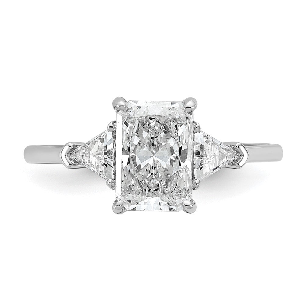 14K White Gold 1/2 carat Lab Grown Diamond VS/SI+ G+ Triangle 1 1/2 carat Radiant Center Semi Mount Three Stone Engagement Ring