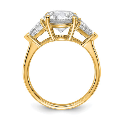14K Yellow Gold 4 1/8 carat Certified Lab Grown Diamond VS+ F+ Round and Triangle Complete Three Stone Engagement Ring