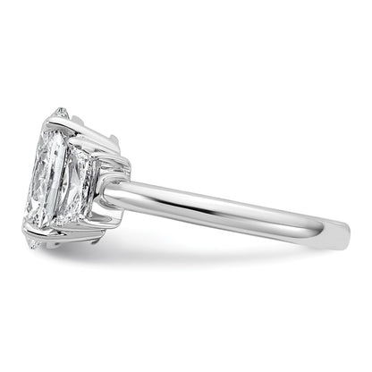 14K White Gold 3/4 carat Lab Grown Diamond VS+ F+ Trapezoid 2 1/2 carat Oval Semi Mount Three Stone Engagement Ring