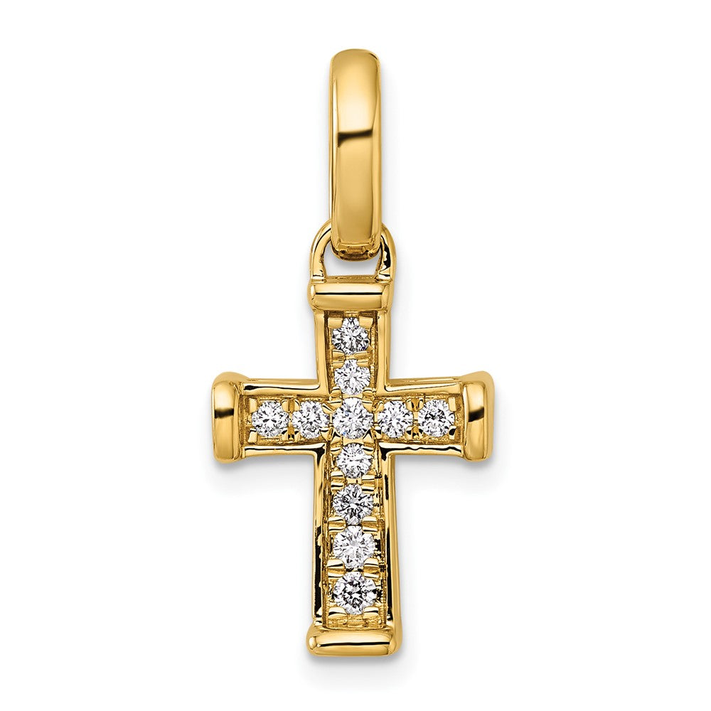 14K Yellow Gold Small 1/5 carat Diamond Latin Cross Pendant