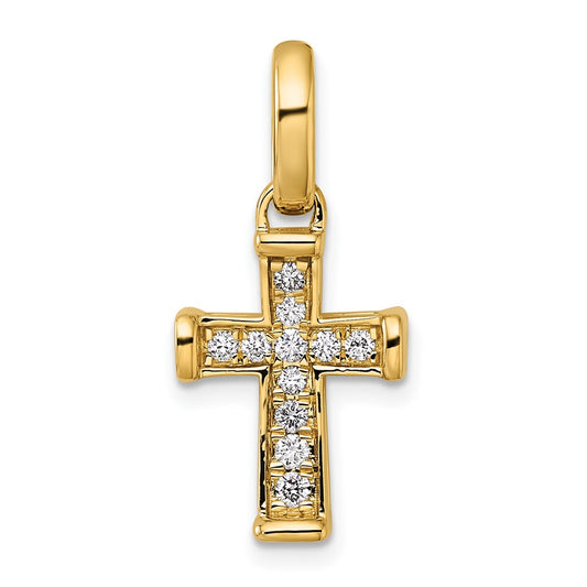14K Yellow Gold Small 1/5 carat Diamond Latin Cross Pendant