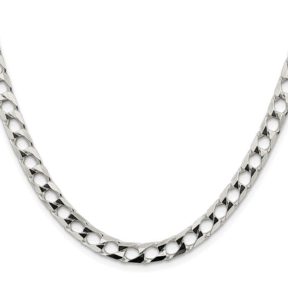 Sterling Silver Rhodium-plated 6.25mm D/C Square Curb 24 Inch Chain