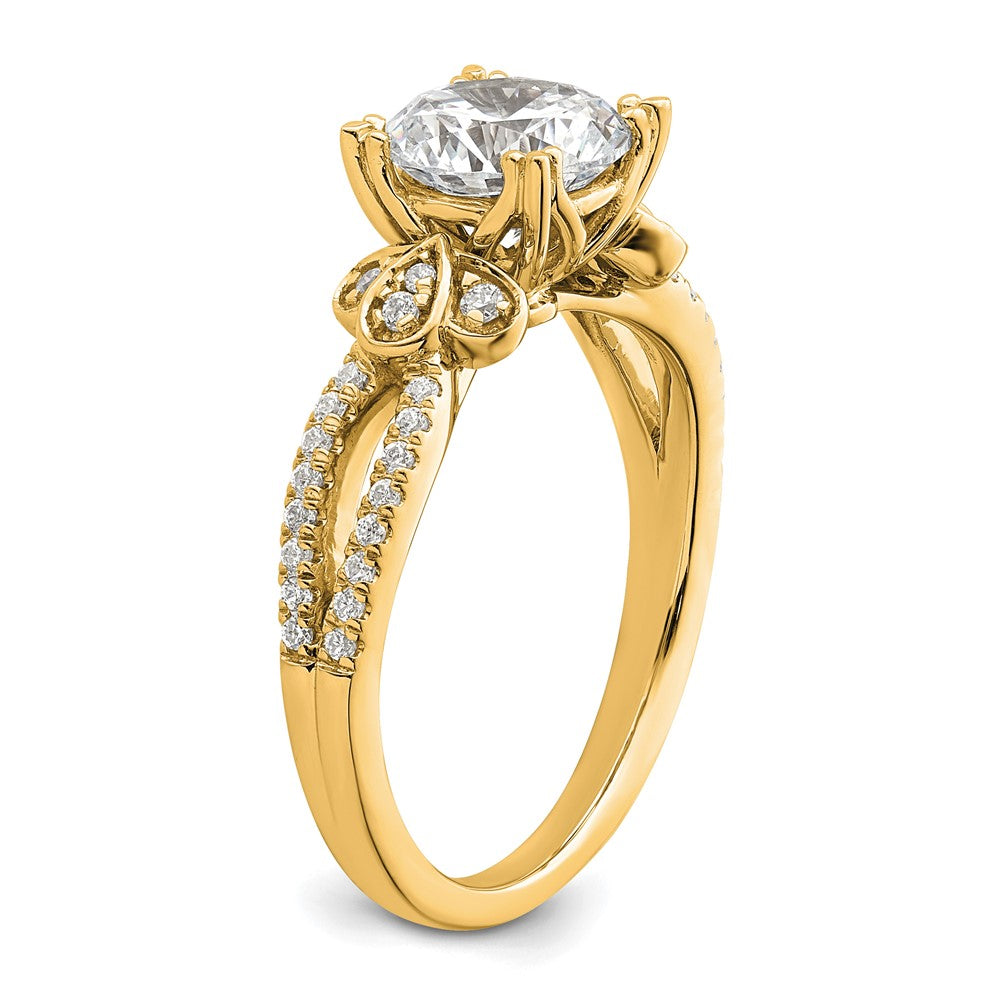 14K Yellow Gold Split Shank (Holds 1.5 carat (7.5mm) Round Center) 1/4 carat Diamond Semi-Mount Engagement Ring
