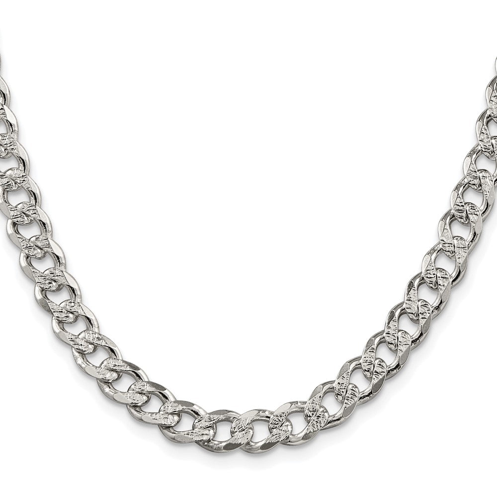 Sterling Silver Rhodium-plated 7.5mm Pav‚ Curb 18 Inch Chain