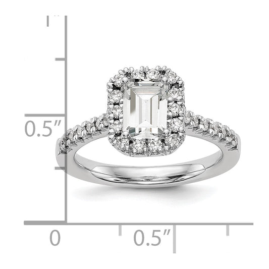 14K White Gold Halo (Holds 1 carat (6.8x4.7mm) Emerald-cut Center) 1/2 carat Diamond Semi-mount Engagement Ring