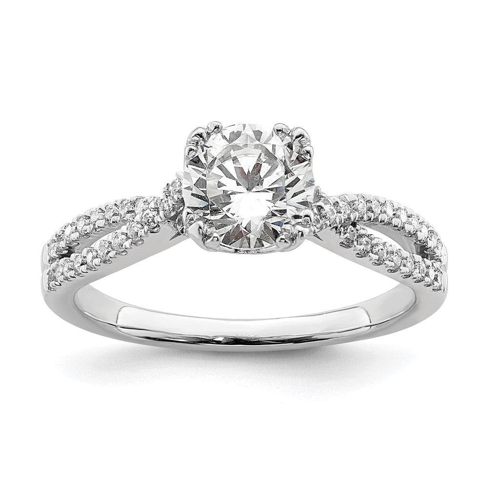 14K White Gold Criss-Cross (Holds 1 carat (6.5mm) Round Center) 1/5 carat Diamond Semi-Mount Engagement Ring
