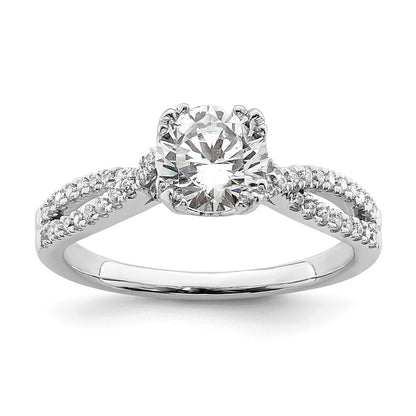 14K White Gold Criss-Cross (Holds 1 carat (6.5mm) Round Center) 1/5 carat Diamond Semi-Mount Engagement Ring