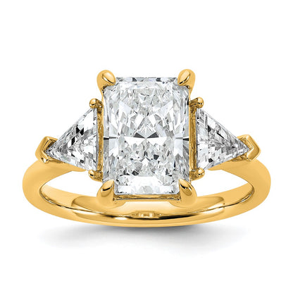14K Yellow Gold 5/8 carat Lab Grown Diamond VS/SI+ G+ Triangle 3 carat Radiant Center Semi Mount Three Stone Engagement Ring