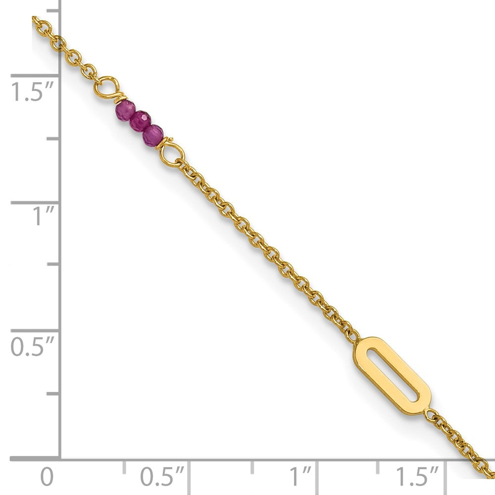 14K Yellow Gold Polished Red Corundum Beads and Ovals 9 Inch Plus 1 Inch Extender - Total 10 Inch Anklet