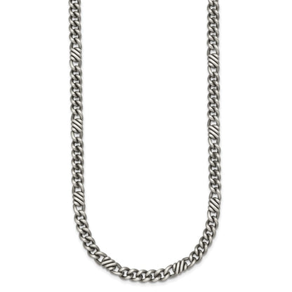 Sterling Silver Black Ruthenium-plated Brushed Fancy Curb Chain Mens 22 Inch Necklace
