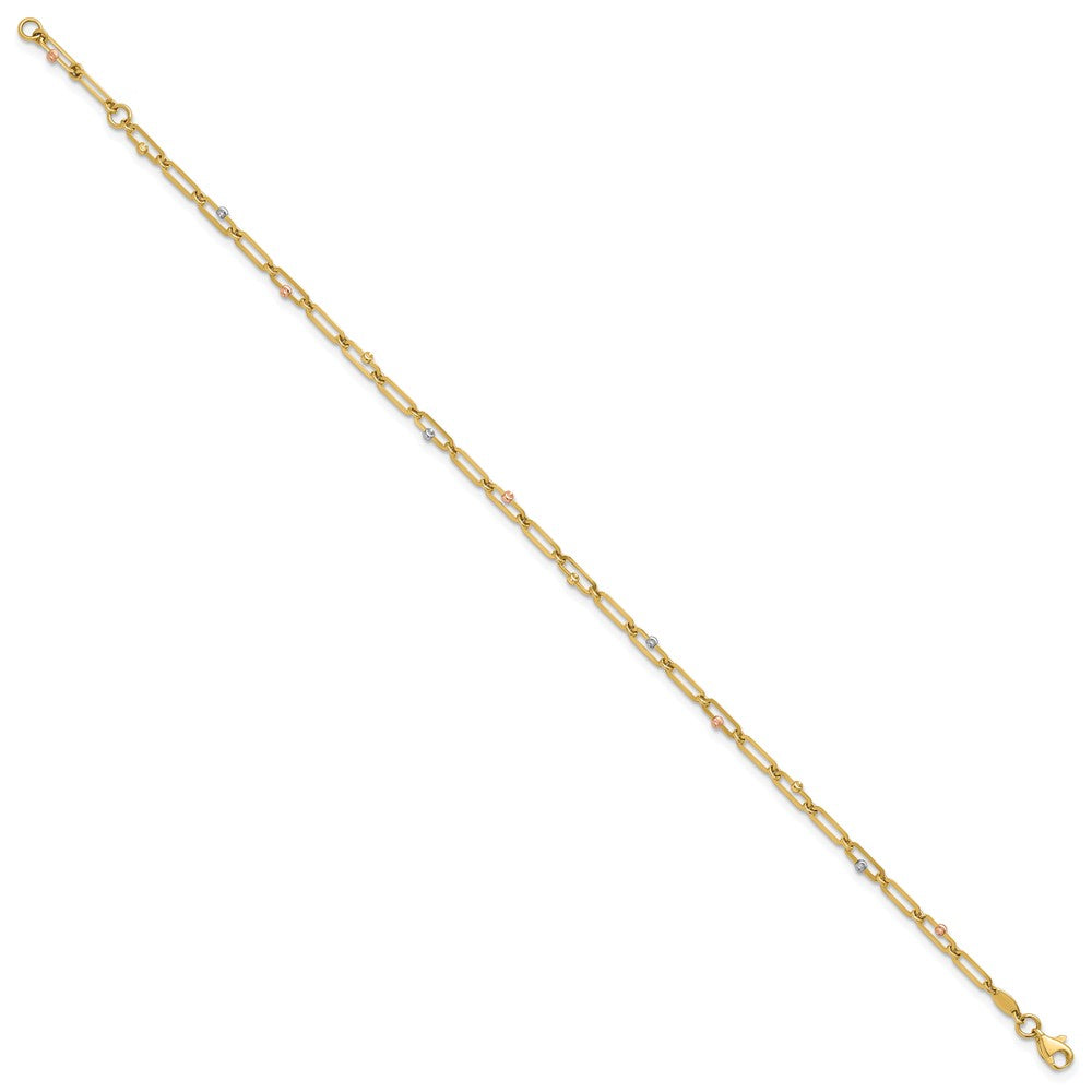 10K Tri-Color Gold Tri-color Polished and Diamond-cut 10in Anklet