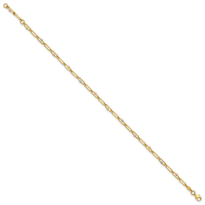 10K Tri-Color Gold Tri-color Polished and Diamond-cut 10in Anklet