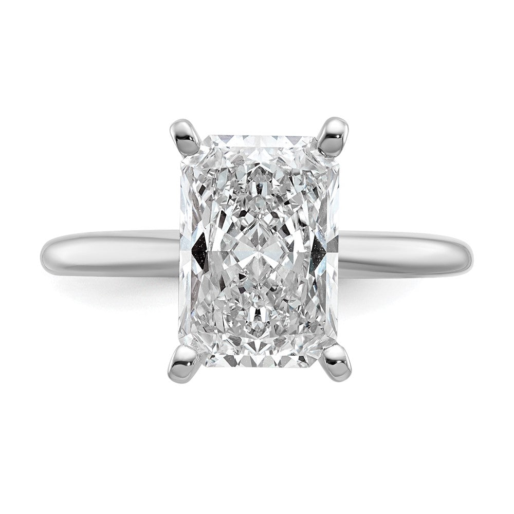 14K White Gold 3 carat Lab Grown Diamond VS+ F+ Radiant Solitaire Complete Engagement Ring