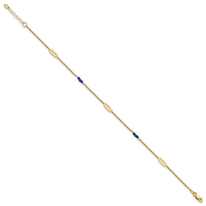 14K Yellow Gold Polished Blue Spinel Beads and Ovals 9 Inch Plus 1 Inch Extender - Total 10 Inch Anklet