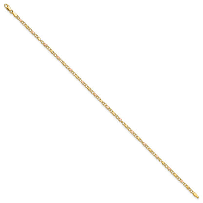 14K Two-Tone Gold Polished and Satin -plated X-and-Heart 10 Inch Anklet