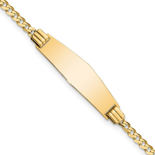 14K Yellow Gold Polished Solid Chain/Solid Plate Curb Link Soft Diamond Shape 24.5x7.8mm Plate 7 Inch ID Bracelet
