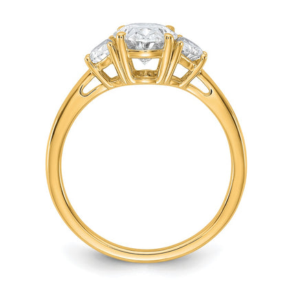 14K Yellow Gold 1/2 carat Lab Grown Diamond VS/SI+ G+ Half Moon and 1 1/2 carat Oval Center Semi Mount Three Stone Engagement Ring
