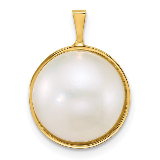 14K Yellow Gold 12-13mm Round Saltwater Cultured Mabe Pearl Pendant