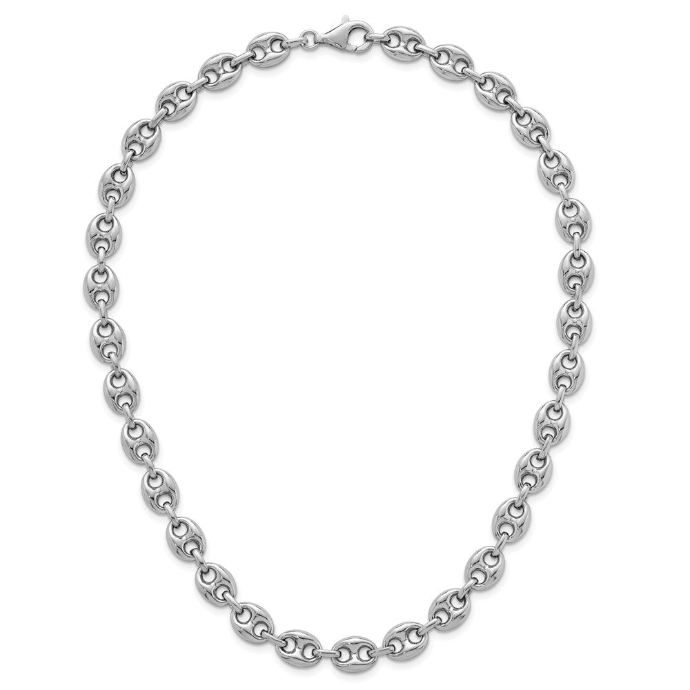 Sterling Silver Rhodium-plated Puffed Anchor/Mariner Link 18 Inch Necklace