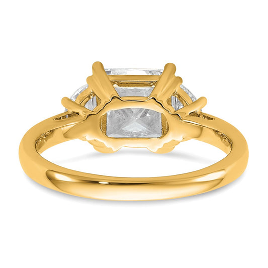 14K Yellow Gold 2 1/2 carat Certified Lab Grown Diamond VS+ F+ Princess and Half Moon Complete Three Stone Engagement Ring
