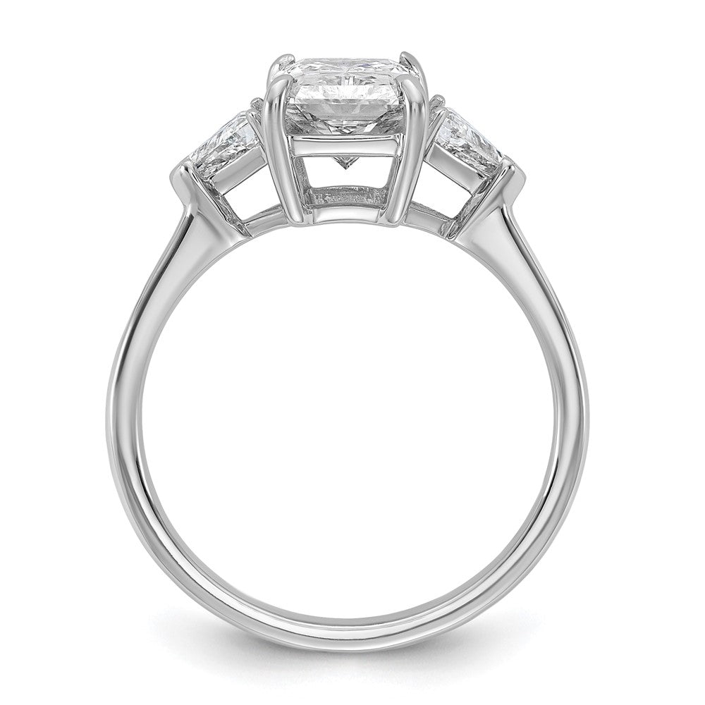 14K White Gold 2 1/2 carat Certified Lab Grown Diamond VS+ F+ Radiant and Triangle Complete Three Stone Engagement Ring