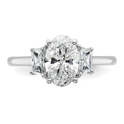 14K White Gold 2 carat Certified Lab Grown Diamond VS+ F+ Oval and Trapezoid Complete Three Stone Engagement Ring