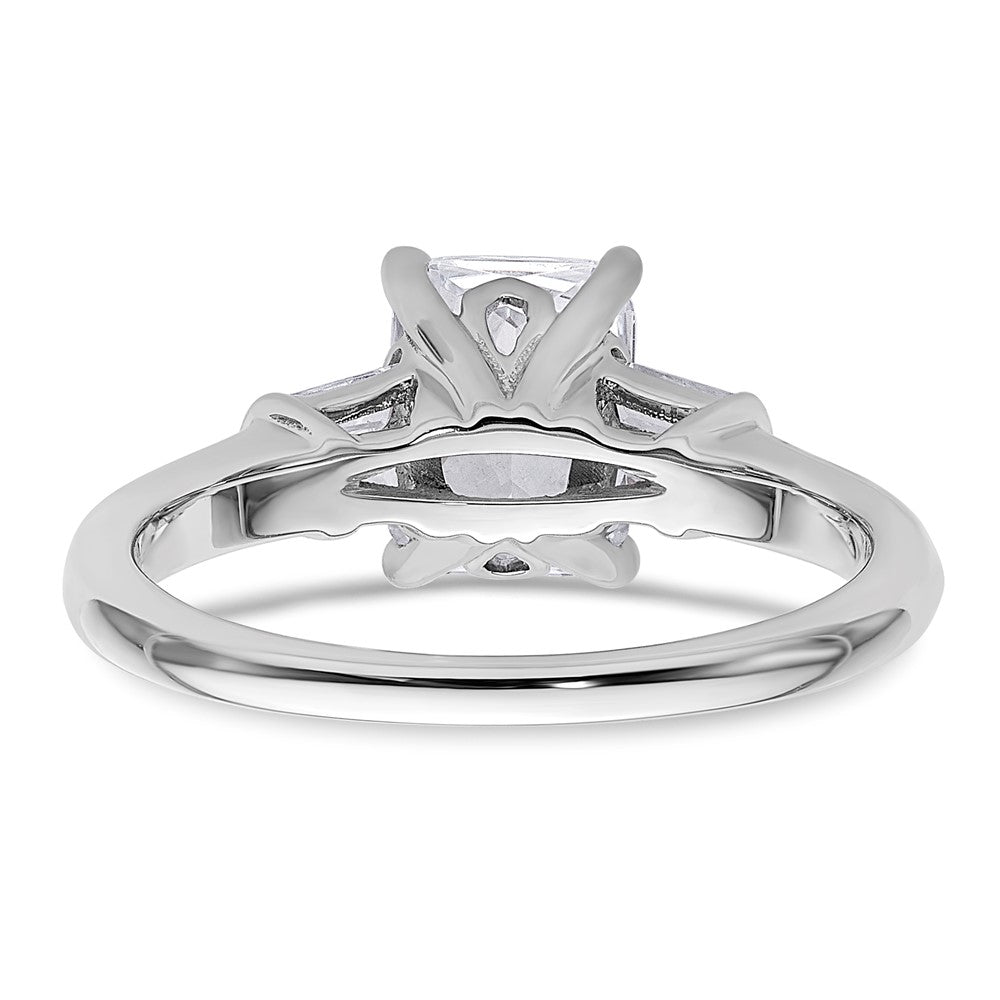 14K White Gold 3/8 carat Lab Grown Diamond VS+ F+ 1 1/2 carat Radiant Center Semi Mount Three Stone Engagement Ring