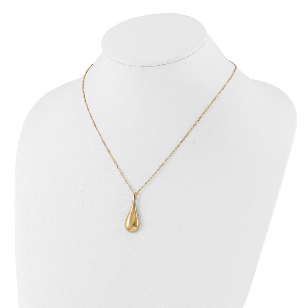 14K Yellow Gold Polished Hollow Teardrop Pendant 18 Inch Necklace