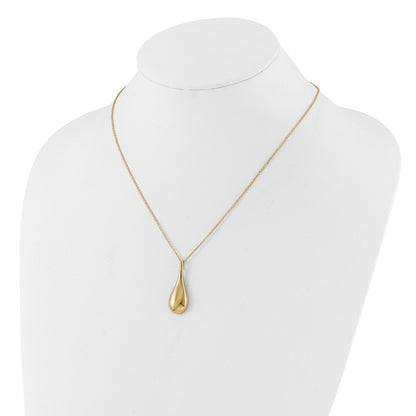 14K Yellow Gold Polished Hollow Teardrop Pendant 18 Inch Necklace