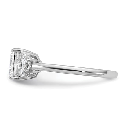 14K White Gold 2 carat Certified Lab Grown Diamond VS/SI+ G+ Princess and Half Moon Complete Three Stone Engagement Ring