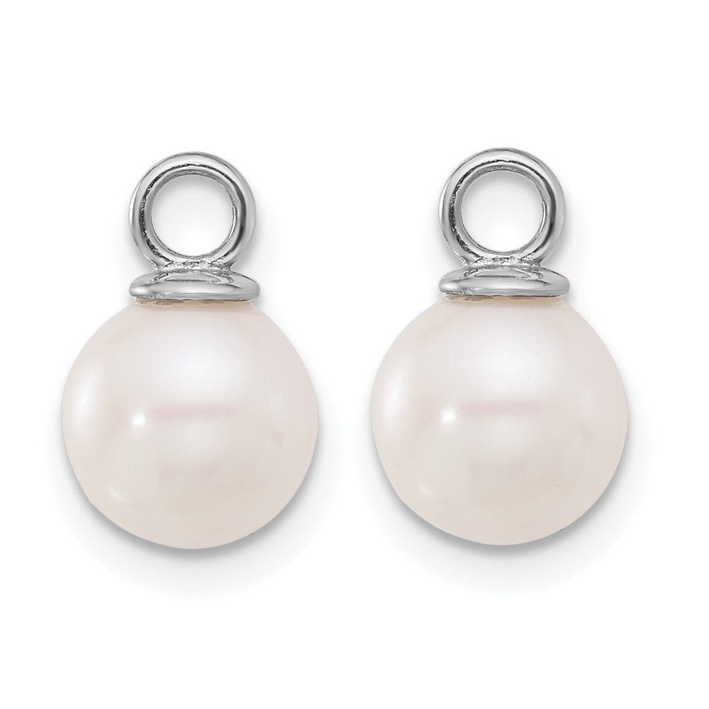 14K White Gold 7-8mm Black and White Freshwater Cultured Pearl Removable Dangle Hoop Earrings