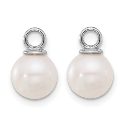 14K White Gold 7-8mm Black and White Freshwater Cultured Pearl Removable Dangle Hoop Earrings