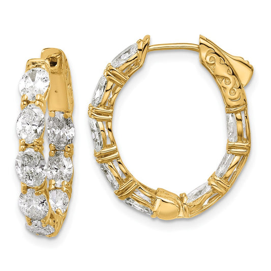14K Yellow Gold 4 carat Lab Grown Diamond VS+ F+ Oval and Round Complete In and Out Hoop Earrings