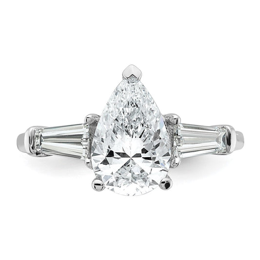 14K White Gold 5/8 carat Lab Grown Diamond VS+ F+ Tapered Baguette 2 carat Pear Center Semi Mount Engagement Ring