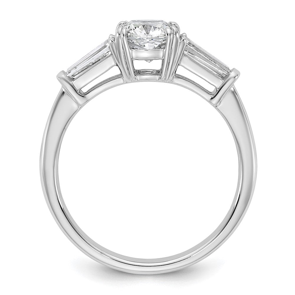 14K White Gold 1 1/2 carat Lab Grown Diamond VS+ F+ Cushion and Tapered Baguette Complete Three Stone Engagement Ring